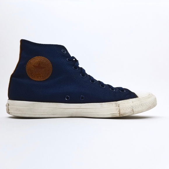 blue leather converse high tops